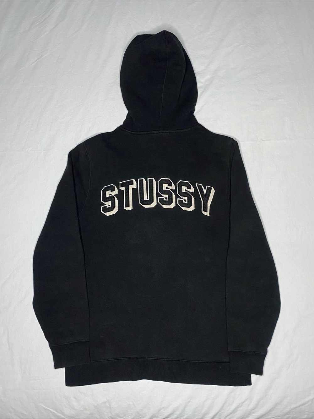 Stussy Arch Logo Hoodie Men Small Black Pullover Sweatshirt STÜSSY ARCH APPLIQUE